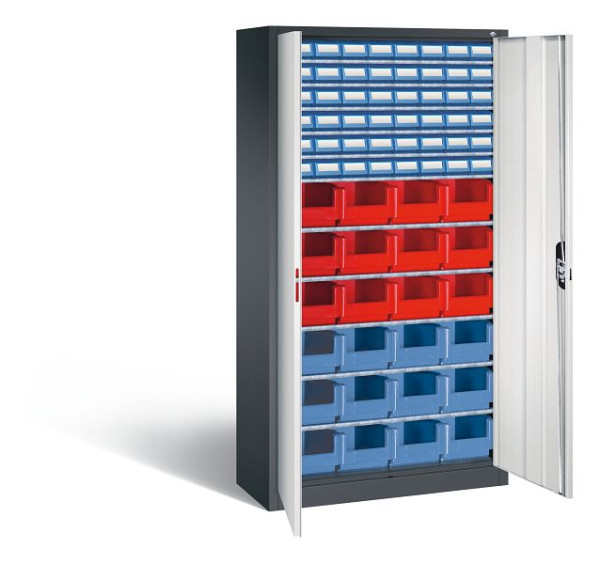 C+P Magazinschrank Serie 13, H1980xB1000xT420mm, Farbe: Schwarzgrau / Lichtgrau, Muldengriff, 133144-29 S10041