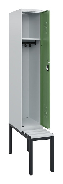 C+P Spind Evolo PLUS, 1 Abteil, 1950x300x815mm, 7035/6011, Zylinderschloss, Material Sitzfläche Kunststoff, Sitzbank, 0490505-10 S10091