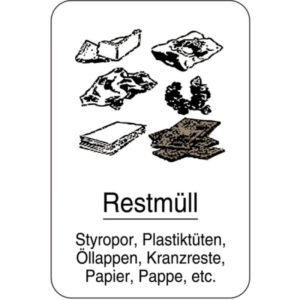 Stein HGS Sonderschild, Restmüll, Styropor, Plastiktüten, Ölllappen, Kranzreste, Papier..., 14930