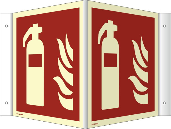 Moedel Winkelschild Feuerlöscher ISO 7010, Kunststoff, nachleuchtend, 160-mcd, 300x300 mm, 76839