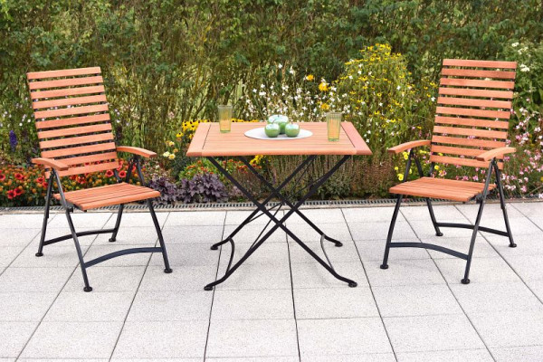 Merxx Schlossgarten Set 3-teilig, 2 Schlossgarten Klappsessel, Rückenlehne 5-fach verstellbar, 1 Schlossgarten Klapptisch, 90 x 90 cm, 50558-217