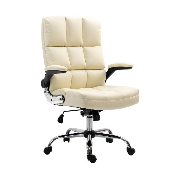 Mendler Bürostuhl HWC-J21, Chefsessel Drehstuhl Schreibtischstuhl, höhenverstellbar, Kunstleder creme, 75491
