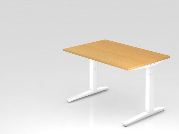 Hammerbacher Schreibtisch C-Fuß 120x80cm Buche/Weiß, Alu-Kufe Weiß, VXB12/6/WW