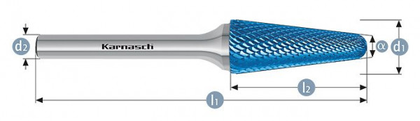 Karnasch Hartmetall-Frässtift Blue-Tec beschichtet KEL/ HP-4 d1=10 / l2=30 / d2=6 / l1=176mm, 115082040