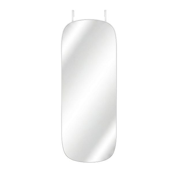 SONGMICS Spiegel mit Aufbewahrung, LED-Schrank mit Wand-/Türmontage, mit Innenspiegel, 10 x 42 x 108 cm, weiße Fläche mit Greige-Futter, JJC026W01