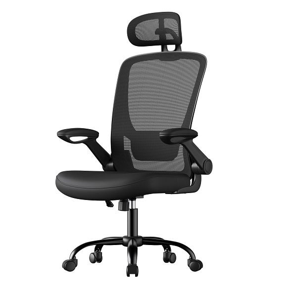 SONGMICS Bürostuhl ergonomischer Drehstuhl mit gepolstertem Netz, Lendenstütze, Rockerfunktion 53 cm, Kopfstütze, Tinte Schwarz, OBN047B01