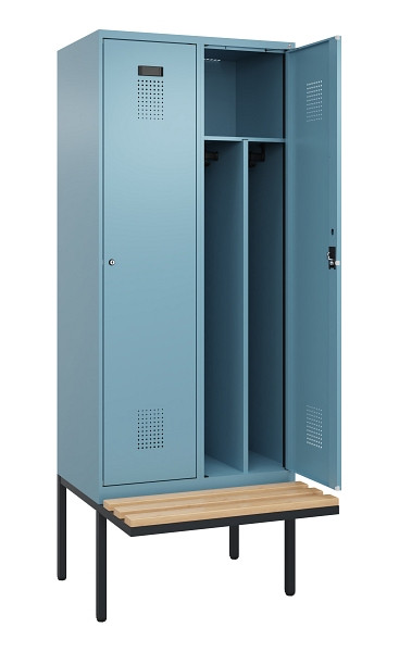 C+P Spind Evolo PLUS, 2 Abteile, 2120x800x815mm, 0010/0010, Haken 4, Zylinderschloss, Sitzfläche Holz, Trennwand, 0490407-22F S10048
