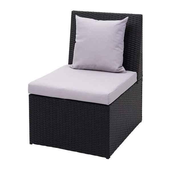Mendler Poly-Rattan Sessel HWC-G16, Lounge-Rattanstuhl Gartenstuhl, Gastronomie, schwarz, Kissen hellgrau, 70876