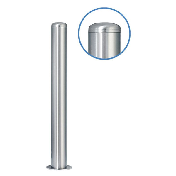 Stein HGS Absperrpfosten "Acero Rundkopf" (V2A) Ø102mm aus Edelstahl, zum Aufdübeln, Sollbruchstelle, glasperlengestrahlt, 13107-gg