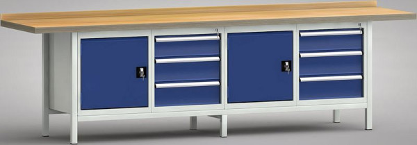 KLW Standard-Werkbank - 3000 x 700 x 840 mm L x T x H, links Türe 500 mm, rechts 150EA/2x175EA, WS427N-3000M40-E1660