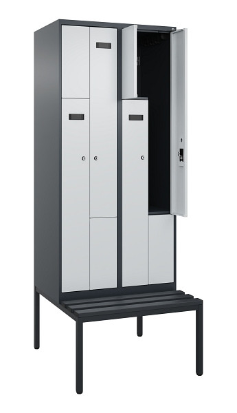 C+P Z-Spind Evolo PLUS, Bank, 4 Fächer, 2120x800x815mm, 7016/7035, Zylinderschloss, Sitzfläche Kunststoff, Sitzbank, 0490537-224 S10098