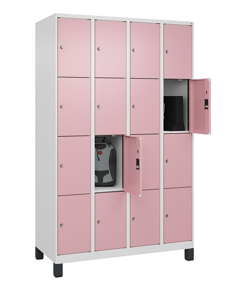C+P Schließfachschrank Evolo PLUS, mit Füßen, 16 Fächer, 1950x1200x500mm, 9016/3015 Hellrosa, 049010-404 S10018