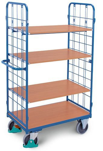 DENIOS Etagenwagen classic-line mit 4 Böden, 2 Gitterwände, TPE, 1200x800, 500kg, 258224