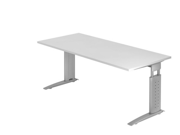 Hammerbacher Schreibtisch C-Fuß 180x80cm Weiß/Silber, Arbeitshöhe 68-86 cm einstellbar, VUS19/W/S
