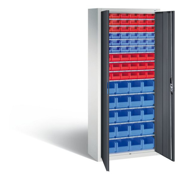 C+P Magazinschrank Serie 13, H1690xB700xT300mm, Farbe: Lichtgrau / Schwarzgrau, Muldengriff, 133413-27 S10041