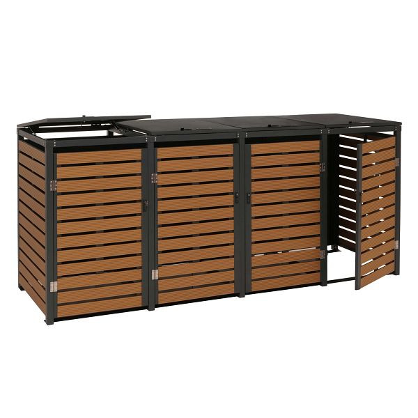 Mendler 4er Mülltonnenverkleidung HWC-K14, Mülltonnenbox Mülltonnenabdeckung, 119x264x84cm WPC Metall 130kg, Teak-Optik, 87675+87676+87677
