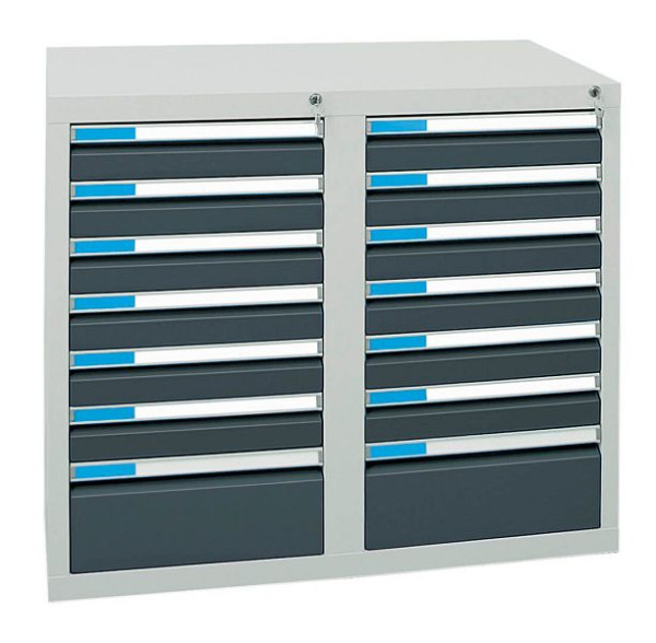stumpf Schubladenschrank Serie ESTA, RAL 7035/7016, 14 Schubladen (12x100, 2x200 mm), 7602271