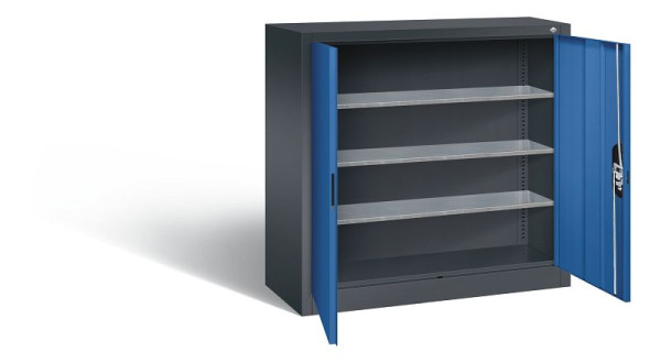 C+P Magazinschrank Serie 13, H1000xB1000xT420mm, Farbe: Schwarzgrau / Enzianblau, Muldengriff, 133944-21 S10033