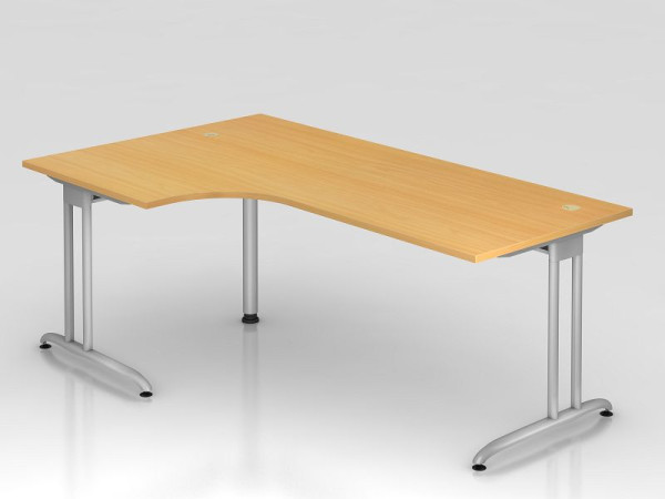Hammerbacher Winkeltisch C-Fuß 200x120cm 90° Buche, Winkelform 90°, horizontale Kabelwanne, links oder rechts montierbar, Arbeitshöhe 72 cm, VBS82/6/S