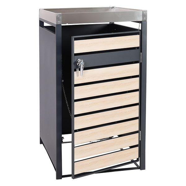 Mendler 1er Mülltonnenverkleidung mit Pflanzkasten HWC-J81, erweiterbar, 125x68x80cm Metall 31kg, anthrazit, Buche-Holzoptik, 101301