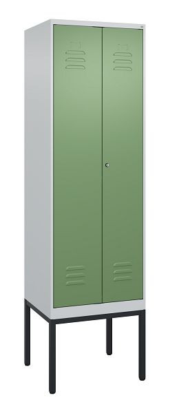 C+P Umkleidespind Classic PLUS SW, Gestell, 2 Abteile, 2120x600x500mm, 7035/6011, Zylinderschloss, 0800327-20 S10021