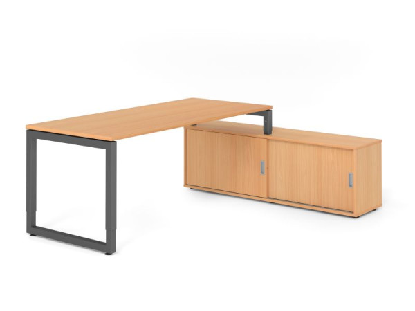 Hammerbacher Aufsatz-Schreibtisch RSE19, 180x80cm, Platte: Buche, 25mm dick, Rahmen Graphit, höheneinstellbar, Ahorn, VRSE19SB/6/G/6/6
