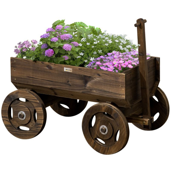 Outsunny Hochbeet im Holzwagen-Design, beweglich, wetterbeständig, Braun, 845-773V00SD