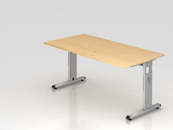 Hammerbacher Schreibtisch C-Fuß 160x80cm Ahorn/Silber, Arbeitshöhe 65-85 cm, VOS16/3/S