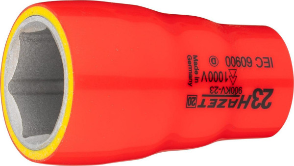 Hazet Steckschlüsseleinsatz, Sechskant, schutzisoliert, Vierkant hohl 12,5 mm (1/2 Zoll), Außen-Sechskant-Tractionsprofil, 23 mm, 900KV-23