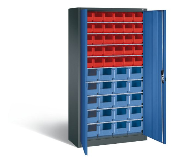 C+P Magazinschrank Serie 13, H1980xB1000xT420mm, Farbe: Anthrazitgrau / Enzianblau, Muldengriff, 133144-27 S10035