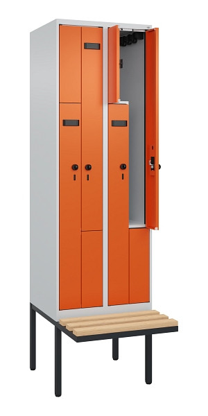 C+P Z-Spind Evolo PLUS, Bank, 4 Fächer, 2120x600x815mm, 7035/2004, Drehriegel, Sitzfläche Holz, 0490437-204 S10005