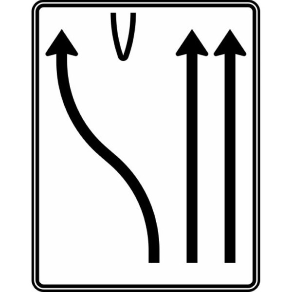 Stein HGS Überleitungstafel, 1250 x 1600 mm, RA2, Alform, ohne Entfernungsangabe, einstreifig nach links und zweistreifig geradeaus, 501-17-122