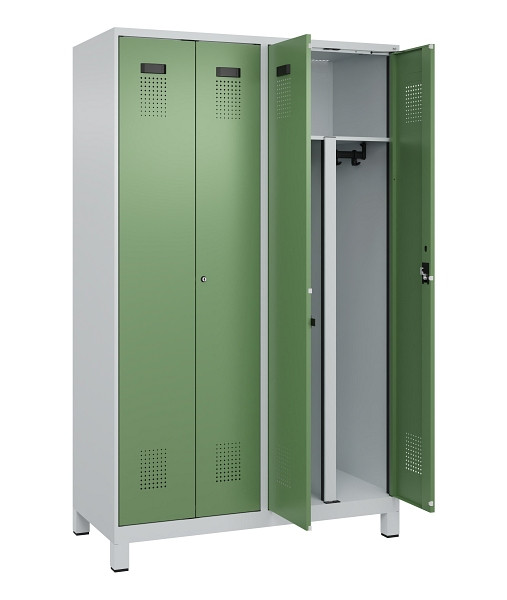 C+P PSA Schwarz-Weiß-Spind Evolo PLUS, mit Füßen, 4 Abteile, 1950x1200x500mm, 7, Frontfarbe RAL 6011 Resedagrün, Zylinderschloss, 049012-40P S10037