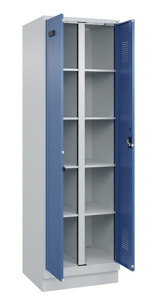 C+P Wäsche-Spind Evolo PLUS, mit Sockel, 2 Abteile, 1950x600x500mm, 7035/5023, Verschluss Zylinderschloss, 049022-20B S10035