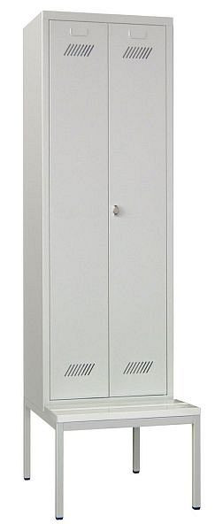 Pavoy Kleiderschrank mit Sitzbank 2150/500/600, 2 Abteile, Zylinderschloss, Abteilbreite 300, PVC-Leisten, 60212-213-031-515