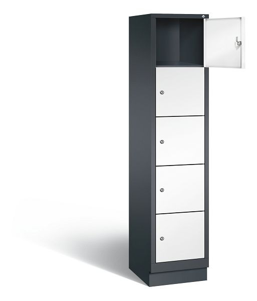 C+P Schließfachschrank Evolo, H1800xB420xT500mm, Farbe: Schwarzgrau / Verkehrsweiß, 48020-125 S10080