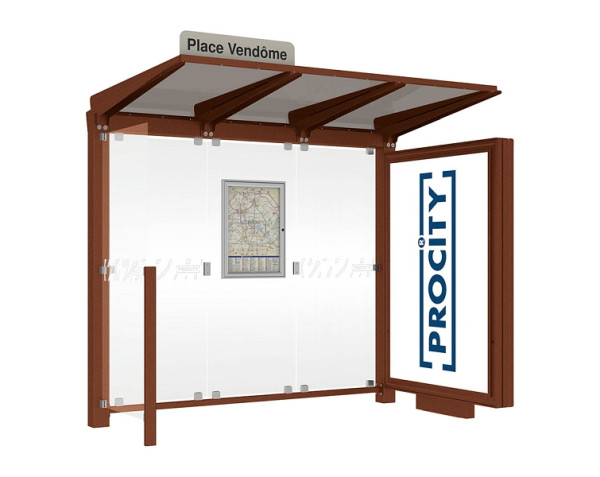Procity Wartehalle Venedig, Leuchtkasten Mittelfuß + 1 Seitenverkleidung, Rostkorkeneffekt, Maße: Breite 2500 x Höhe 2422 x Tiefe 1520 mm, 529653.S025