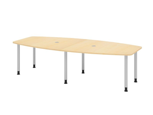 Hammerbacher Konferenztisch KT28C, 280 x 130 cm, Platte: Ahorn, 25mm dick, Sechs-Fuß-Gestell Silber, Rundrohr 6 cm, Arbeitshöhe 72-74 cm, VKT28C/3/S