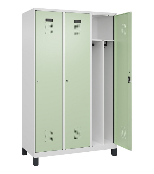 C+P Spind Evolo PLUS, mit Füßen, 3 Abteile, 1950x1200x500mm, 9016/6019, Verschluss Zylinderschloss, 049010-32F S10046