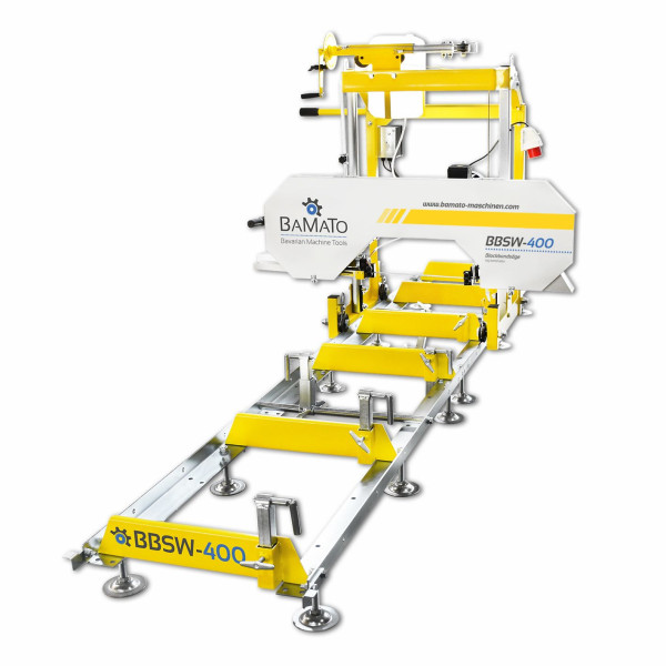 BAMATO Blockbandsäge mit 3,0m Rollbahn (400V), Kühlmitteleinrichtung, ausgewuchtete Laufräder, Elektromotor, BBSW-400