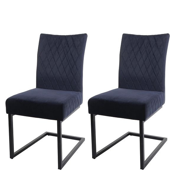 Mendler 2er-Set Freischwinger HWC-L15, Besucherstuhl Konferenzstuhl Stuhl, Samt Stahl pulverbeschichtet, anthrazit-blau, 98108+98109