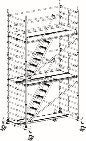 HYMER Treppen-Fahrgerüst mit Fahrtraverse, Bühnenlänge 2,95 m, Rahmenteilbreite 1,50 m, Reichhöhe 6,60 m, 827306