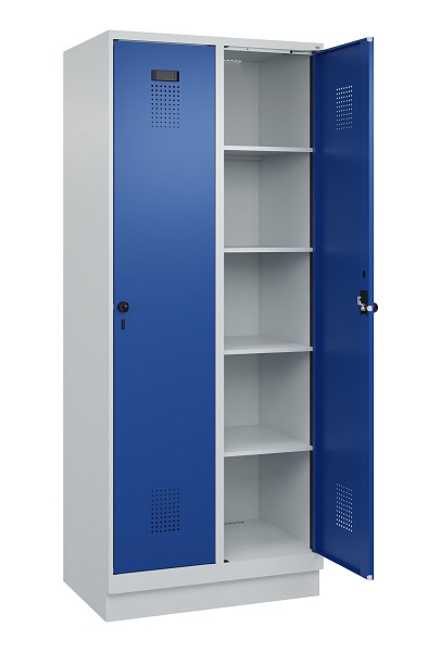 C+P Wäsche-Spind Evolo PLUS, mit Sockel, 2 Abteile, 1950x800x500mm, 7035/5010, Verschluss Drehriegel, Ablageböden 8, 049020-22B S10006