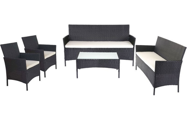 Mendler 3-2-1-1 Poly-Rattan Garten-Garnitur Halden, Lounge-Set Sitzgruppe Sofa, anthrazit, Kissen creme, 64282+52035+52031+52039