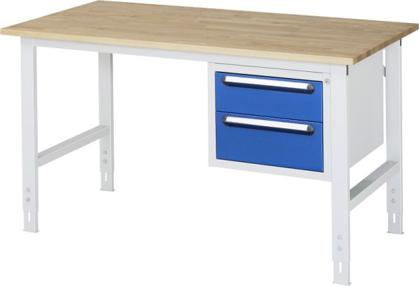 RAU Arbeitstisch Serie Tom (K-Modell 03), B750 x T800 x H760-1080 mm, Buche-Massiv-Arbeitsplatte, Stärke 25 mm, 06-625B80-07-KM03.11