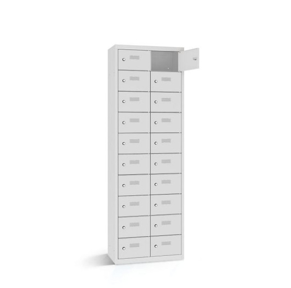 Rotstahl Wertfachschrank, 20 Fächer, Tür einwandig, kurzer Sockel, Korpus: lichtgrau, Türen: lichtgrau, 2161-021000-0801112-7035-7035