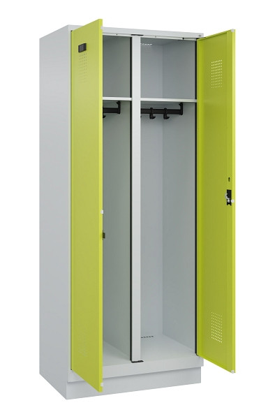 C+P Schwarz-Weiß-Spind Evolo PLUS, mit Sockel, 2 Abteile, 1950x800x500mm, 7035/0, Frontfarbe 1108060 RDS Clowngrün, Zylinderschloss, 049022-22 S10042