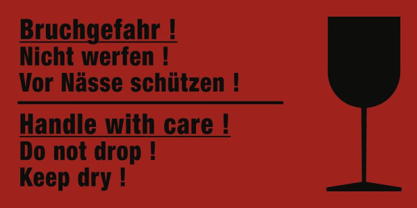 Moedel Bruchgefahr! Nicht werfen! Vor Nässe schützen!, Papier, 140x70 mm, VE: 1000 Stück/Rolle, 105199