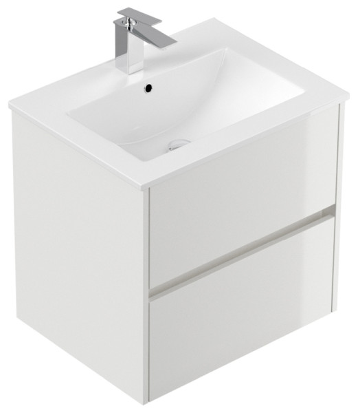 Posseik Badmöbel Limes & Waschtisch 60cm 2 Greifraum SoftClose Auszüge weiß Hgl, PN0001X0000002DE