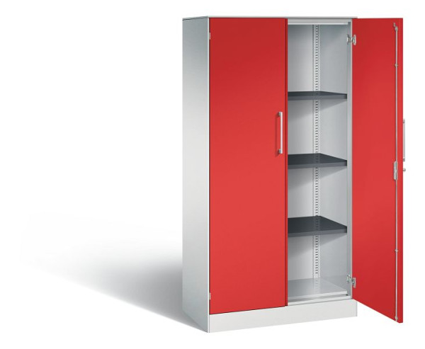 C+P Flügeltürenschrank Asisto, H1635xB800xT435mm, Farbe: Lichtgrau / feuerrot, Bügelgriff, 4 OH, 141013-000 S10113